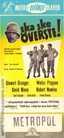 Soldiers Three 1951 movie poster Stewart Granger Walter Pidgeon David Niven Tay Garnett War