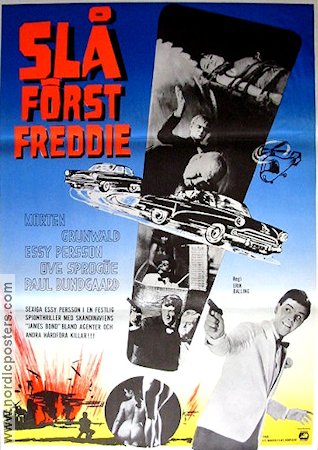 Slå först Freddie 1966 movie poster Morten Grunwald Essy Persson Agents Denmark