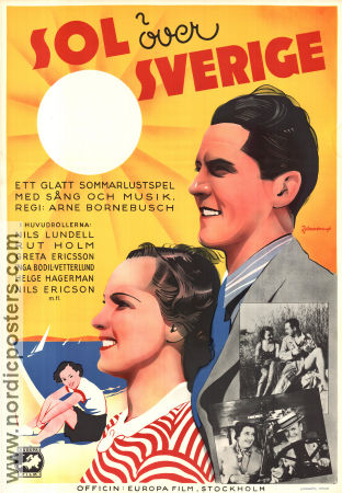 Sol över Sverige 1938 movie poster Rut Holm Nils Lundell Greta Ericsson Arne Bornebusch Beach Eric Rohman art