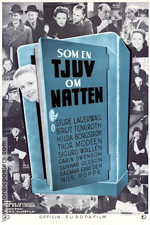 Som en tjuv om natten 1940 movie poster Sture Lagerwall Sonja Wigert