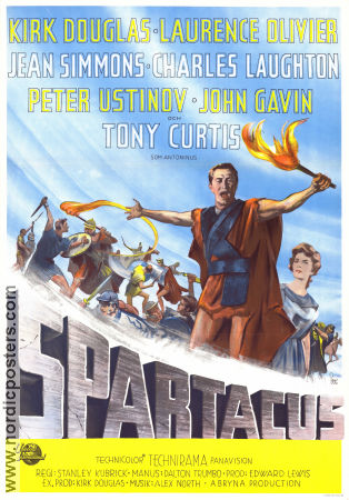 Spartacus 1960 movie poster Kirk Douglas Laurence Olivier Jean Simmons Charles Laughton Stanley Kubrick Sword and sandal