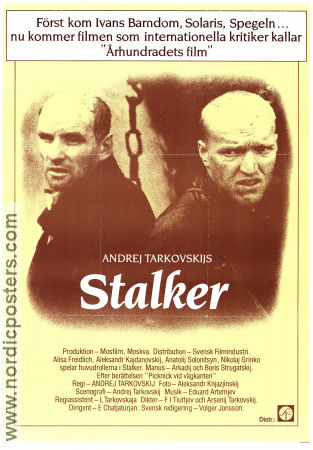 Stalker 1979 movie poster Alisa Freyndlikh Aleksandr Kaydanovskiy Anatoliy Solonitsyn Andrei Tarkovsky Russia