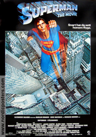 Superman the Movie 1978 movie poster Christopher Reeve Margot Kidder Gene Hackman Marlon Brando Richard Donner From comics Find more: DC Comics