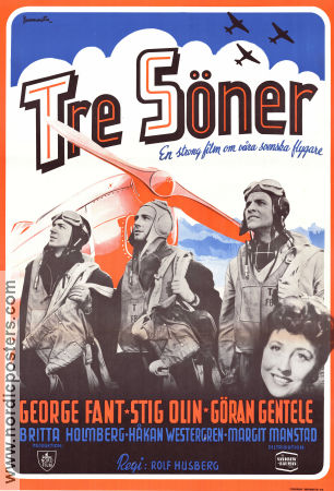 Tre söner gick till flyget 1945 movie poster George Fant Stig Olin Göran Gentele Britta Holmberg Rolf Husberg Planes