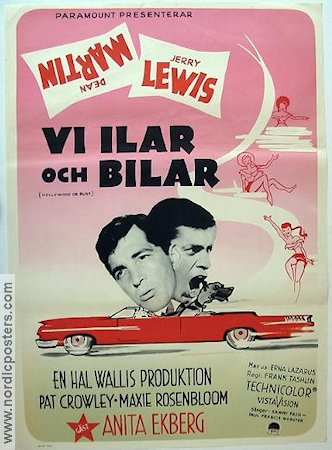 Hollywood or Bust 1956 movie poster Dean Martin Jerry Lewis Anita Ekberg Cars and racing