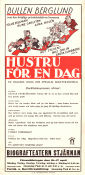 Hustru för en dag 1933 movie poster Bullen Berglund Aina Rosén Greta Tegnér Gösta Rodin