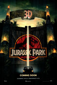 Jurassic Park 3D 1993 movie poster Sam Neill Laura Dern Jeff Goldblum Steven Spielberg Dinosaurs and dragons 3-D