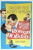 Roman Holiday 1953 movie poster Audrey Hepburn Gregory Peck William Wyler Romance