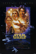 Star Wars 1977 movie poster Mark Hamill Harrison Ford Carrie Fisher Alec Guinness Peter Cushing George Lucas Poster artwork: Drew Struzan Find more: Star Wars
