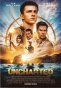 Uncharted 2022 movie poster Tom Holland Mark Wahlberg Antonio Banderas Ruben Fleischer