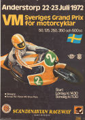VM Sveriges Grand Prix Motorcyklar Anderstorp 1972 poster Motorcycles Sports